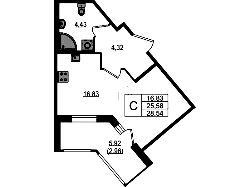 Квартира студия 28.54 м², 9/12 эт., ЖК «UP! Квартал Воронцовский»